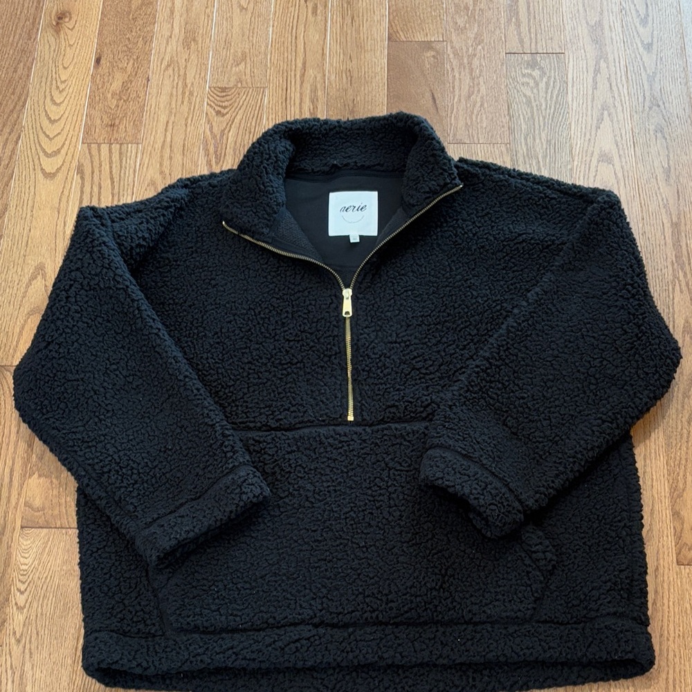 Aerie Black Sherpa Half-Zip Pullover